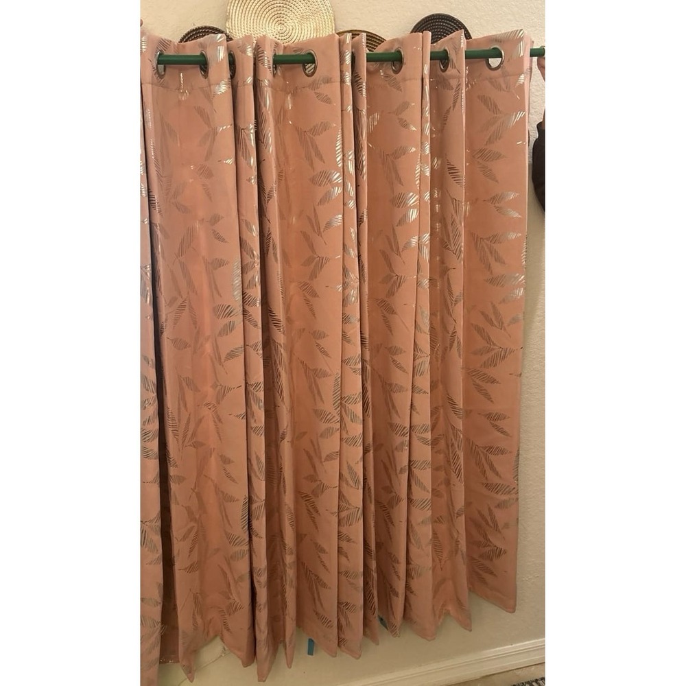 Deconovo pink with silver leaf curtains 4 panels 40"wide & 63" long‎
